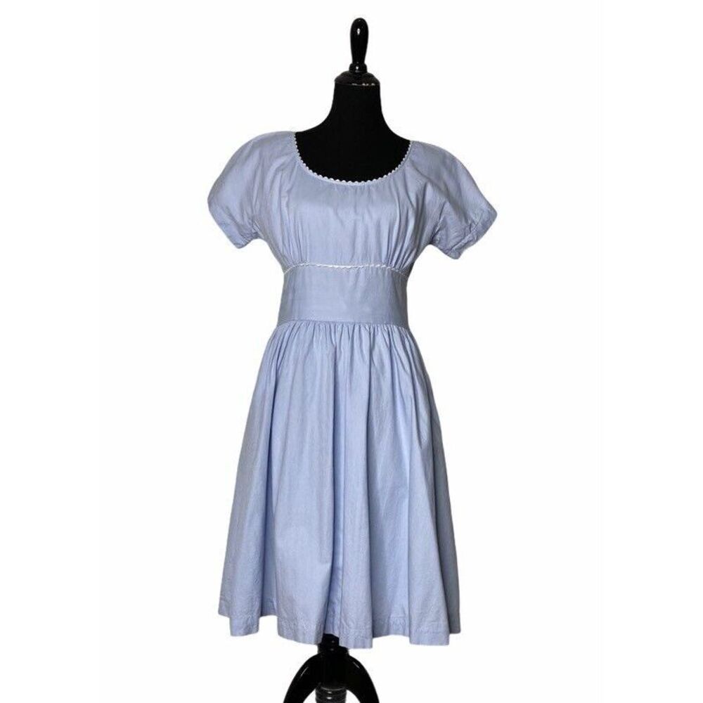 Isaac Mizrahi Womens Fit & Flare‎ Dress Blue Lined Scoop Zip Short Sleeve SZ 8